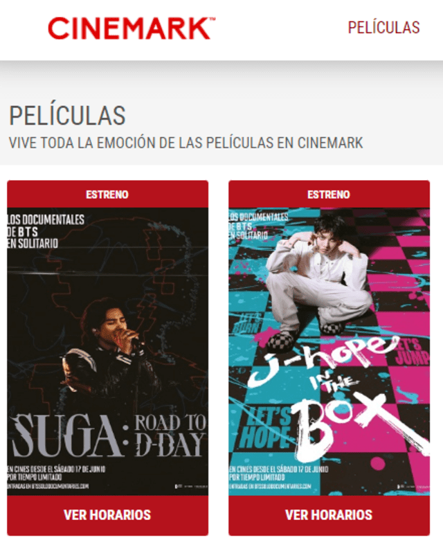 Promoción de Cinemark para los documentales de Suga y J-Hope de BTS