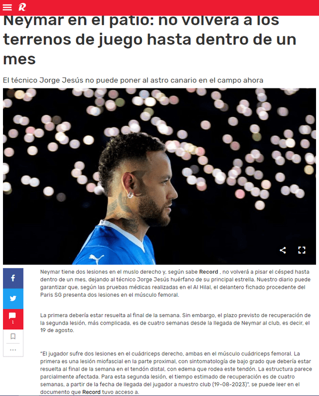 Información sobre Neymar. Foto: Diario Record.   