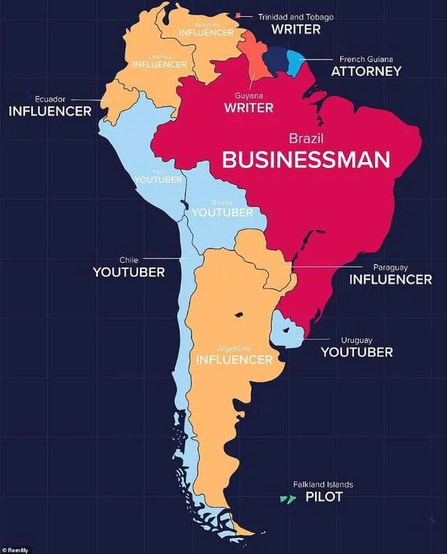   Youtubers e influencers: los trabajos soñados en la mayoría de países de Sudamérica. Foto: Remitly.   