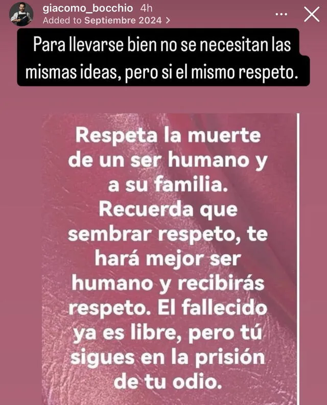  Giacomo Bocchio responde a Javier Masías tras polémico comentario por muerte de Alberto Fujimori   