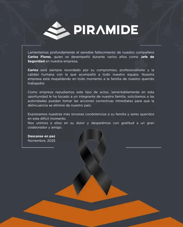 Comunicado de la empresa Pirámide. Foto: Difusión   