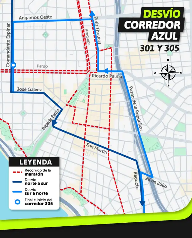 ATU anuncia desvíos en Corredor Azul y Morado por competencia deportiva