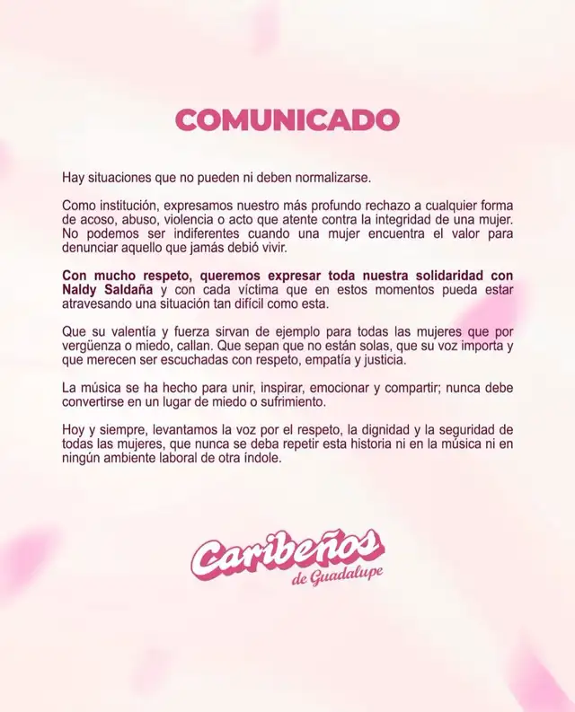 Comunicado de Caribeños de Guadalupe para apoyar a Naldy Saldaña.