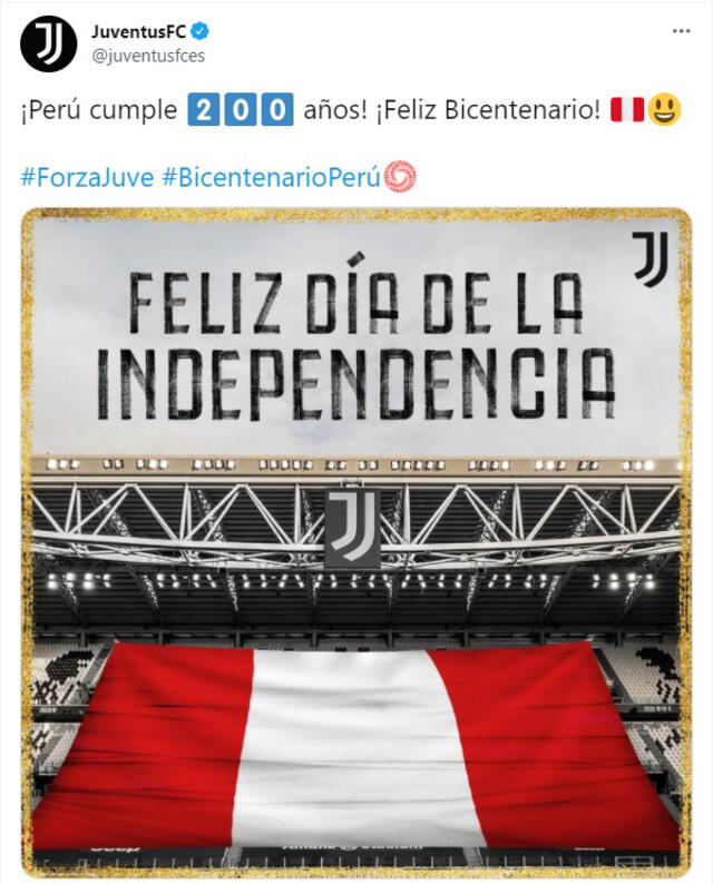 Saludo por el Bicentenario del Perú. Foto: Juventus FC