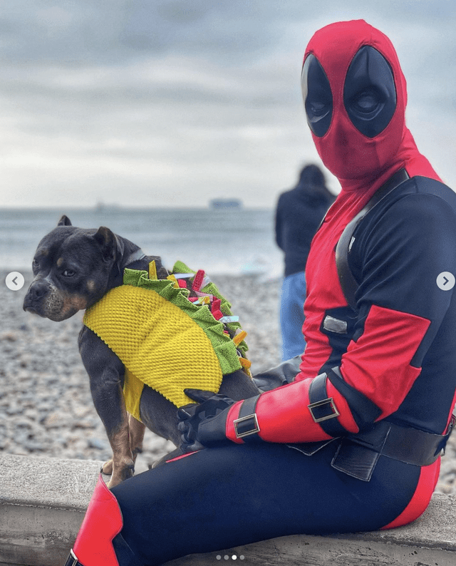 Andrés Wiese se disfrazó de Deadpool y Menta de un taco en Halloween