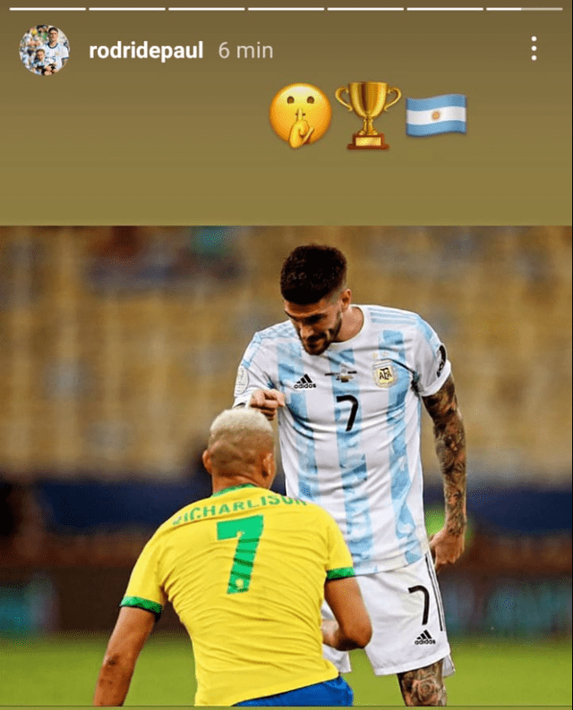 Rodrigo De Paul mandó a callar a Richarlison haciéndole recordar que perdió la final de la Copa América ante Argentina. Foto: captura Instagram