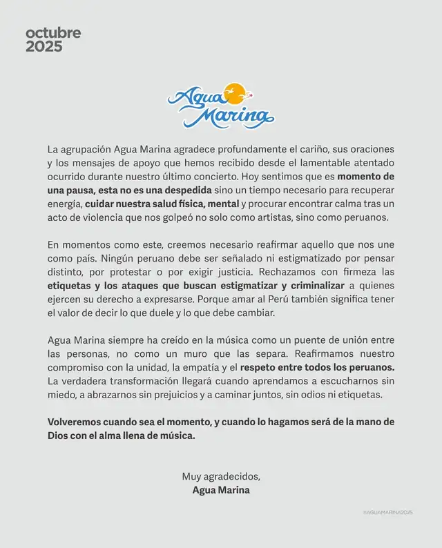 Comunicado Agua Marina.   