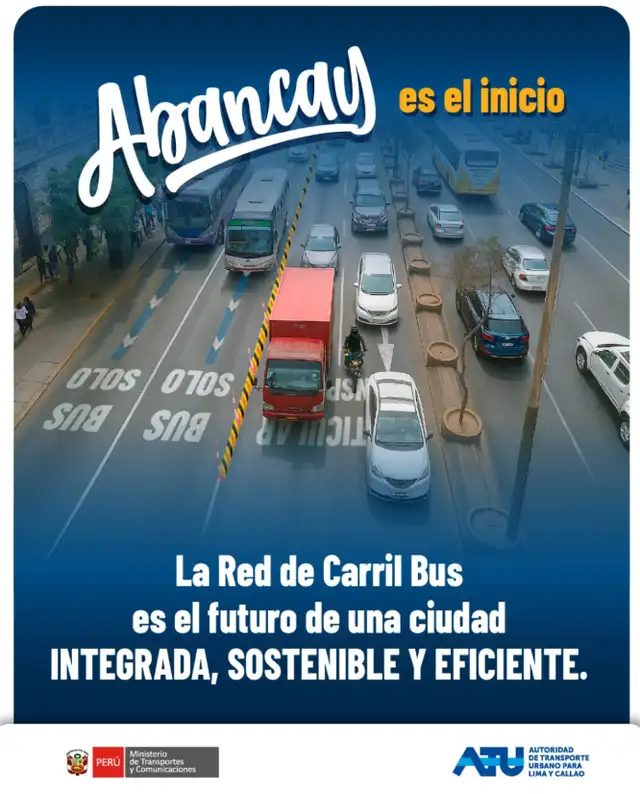 El 'carril bus' será implementado en la av. Abancay para disminuir el tiempo de viaje. Foto: ATU/X