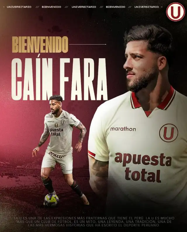 Caín Fara llega por todo el 2026. Foto: X/Universitario   