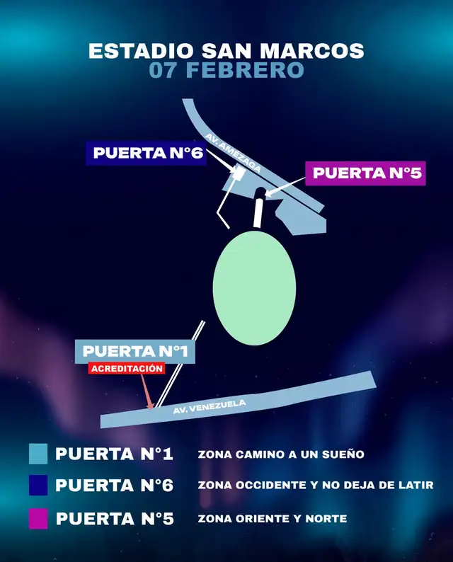 Puertas de ingreso en el Estadio San Marcos para el show de Corazón Serrano. Foto: Facebook   