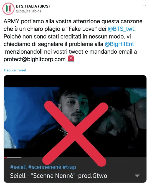 ARMY italianas también denunciaron plagio que hizo su compatriota.