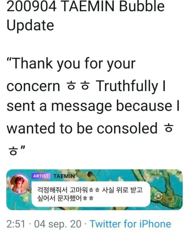 Comentario sobre Taemin. Créditos: Captura Twitter