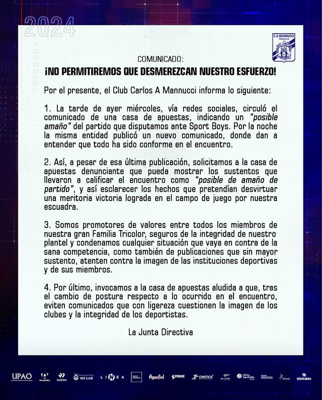 Comunicado de Carlos Mannucci. Foto: X/Carlos Mannucci.    