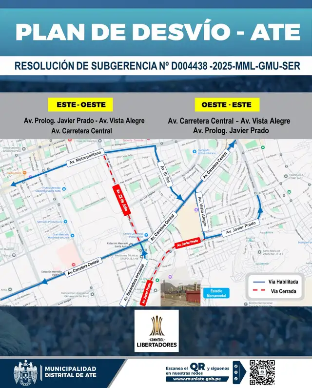 Plan de desvíos por la Municipalidad de Ate. Foto: Facebook.   