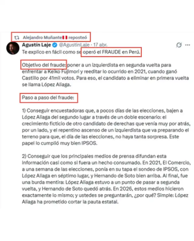 La publicación de Agustín Laje en redes sociales.