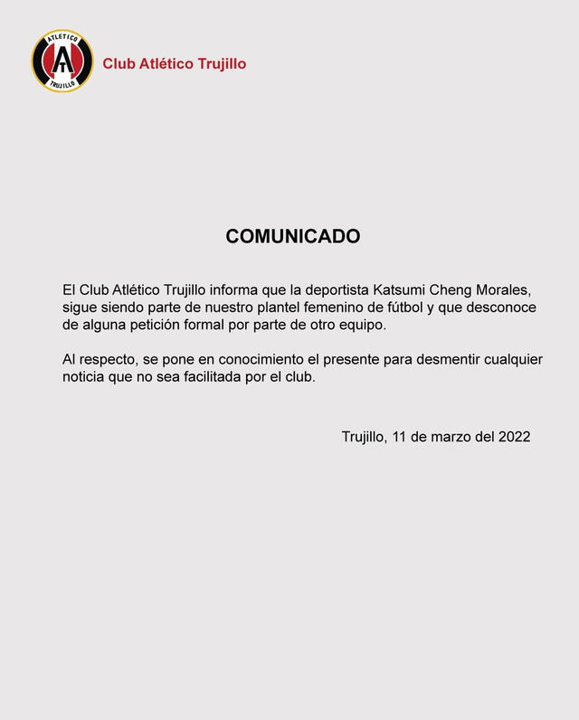 Atlético Trujillo publicó este escrito. Foto: Altético Trujillo instagram