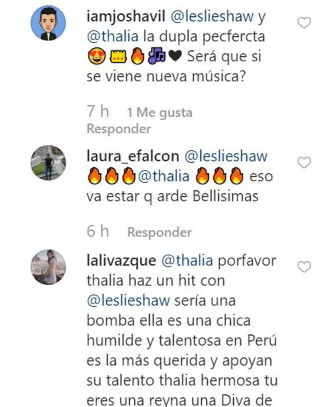 Comentarios de usuarios en publicación de Thalía