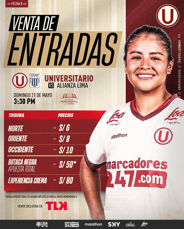 Precio de entradas para Universitario vs. Alianza Lima. Foto: Twitter de Universitario   
