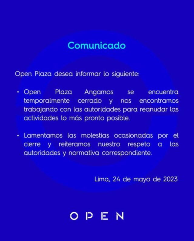 Open Plaza aseguró que el cierre del recinto solo es de manera temporal. Foto: Facebook / Open Plaza   