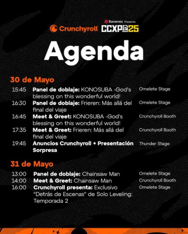 Programación de Crunchyroll en CCXP 2025.   