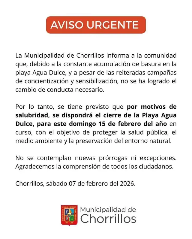 Comunicado de la Municipalidad de Chorrillos. Foto: FB   