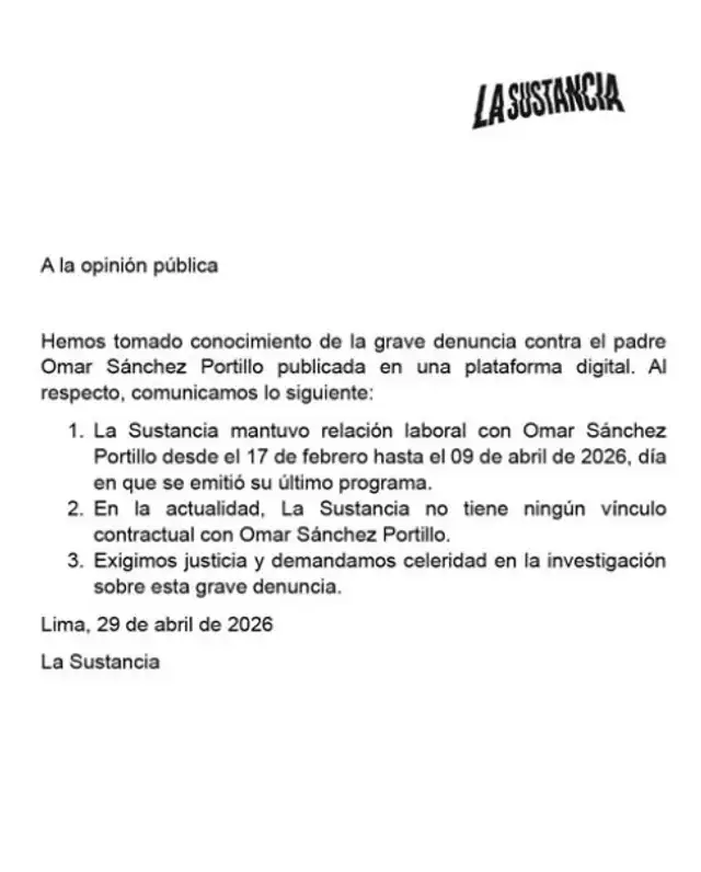 'La sustancia' se pronunció mediante un comunicado en redes sociales. 'La sustancia' se pronunció mediante un comunicado en redes sociales.
