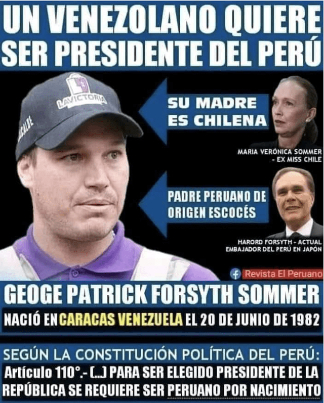 Imagen de Facebook señala que George Forsyth no puede ser candidato porque nació en Caracas, Venezuela. Foto: Captura.