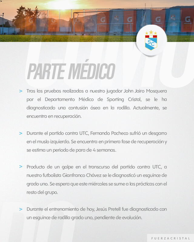 El comunicado del área médica de Sporting Cristal. Foto: Twitter @ClubSCristal
