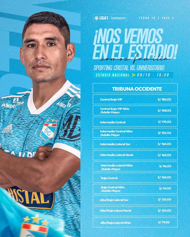 Precio de las entradas para el partido Sporting Cristal vs. Universitario. Foto: Twitter