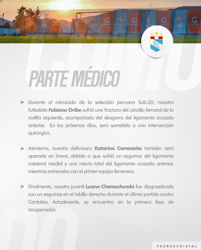 Este el comunicado de Sporting Cristal sobre sus jugadores lesionadas. Foto: Sporting Cristal Femenino