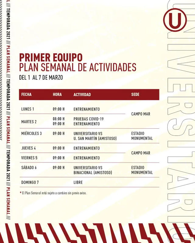 El plan de actividades de Universitario de Deportes. Foto: Prensa Universitario