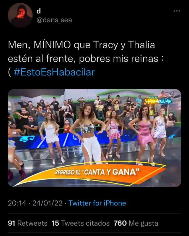 Thalía Estabridis y Tracy Freundy fueron colocadas atrás en el baile de las modelos de Esto es Habacilar. Foto: Twitter/captura