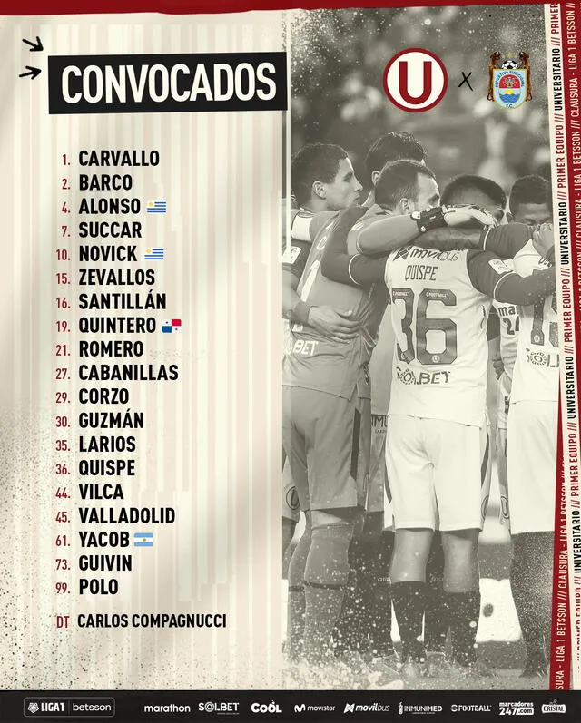 Lista de convocados. Foto: Universitario