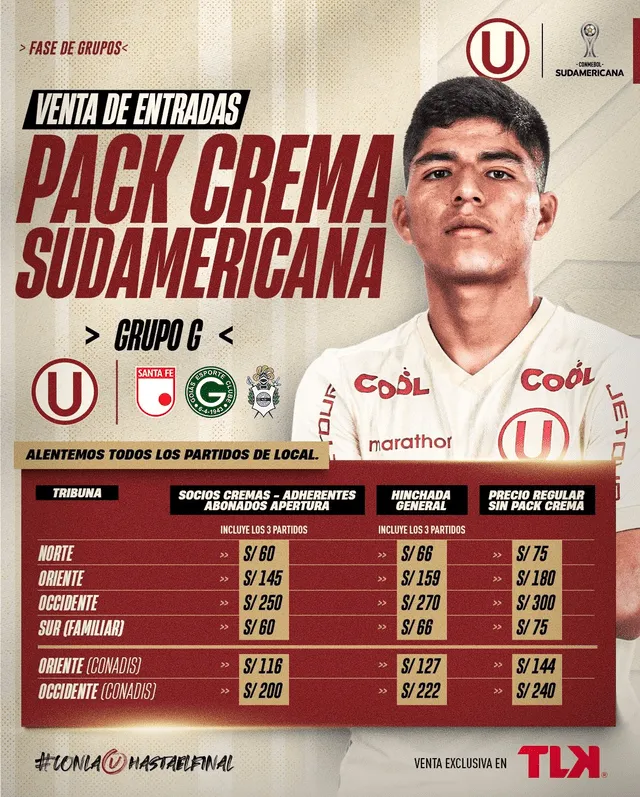 Abonos "Pack Crema Sudamericana". Foto: Universitario/Twitter 