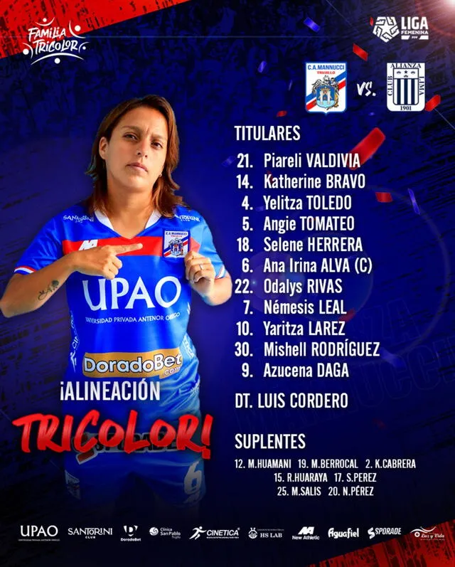  Alineación de Mannucci femenino. Foto: Twitter Carlos Mannucci   