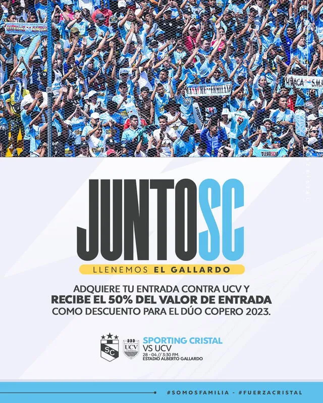 Promoción para los hinchas que asistan al partido ante César Vallejo. Foto: Sporting Cristal 