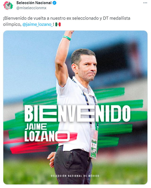Jaime Lozano toma la batuta de la selección mexicana en reemplazo de Diego Cocca. Foto: miseleccionmx / Twitter   