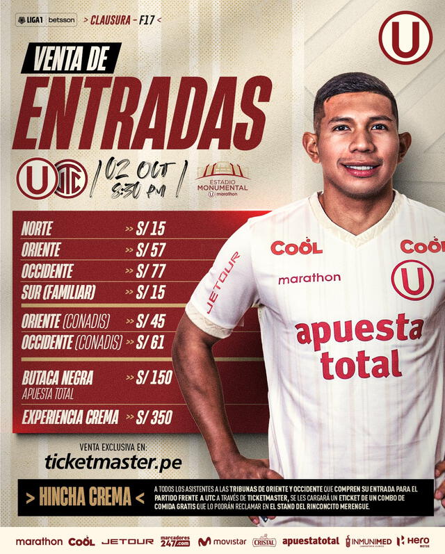 Entradas para el partido Universitario vs. UTC. <strong>Foto: Universitario</strong> 