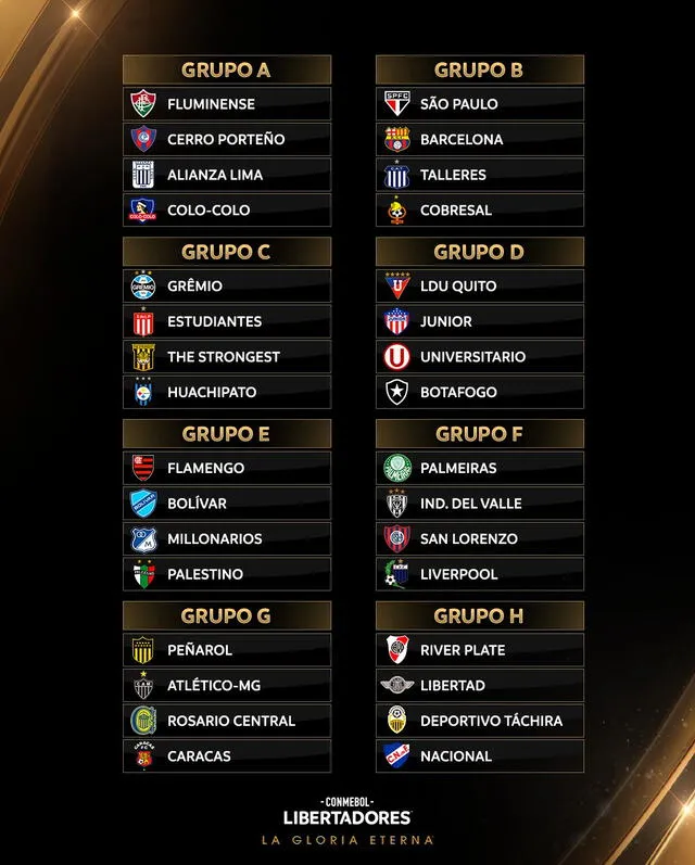 Grupos Copa Libertadores 2024. Foto: Conmebol 