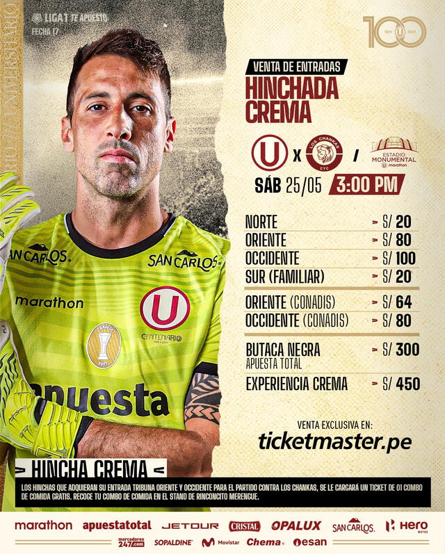 Precios de las entradas para el partido ante Los Chankas. Foto: Universitario   