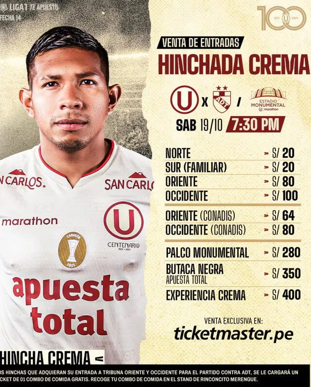 Precio de las entradas para el partido ante ADT. Foto: Universitario   