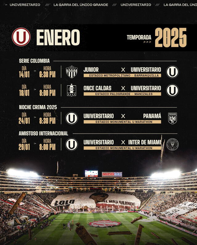 Cronograma de Universitario de la pretemporada 2025. Foto: Universitario 