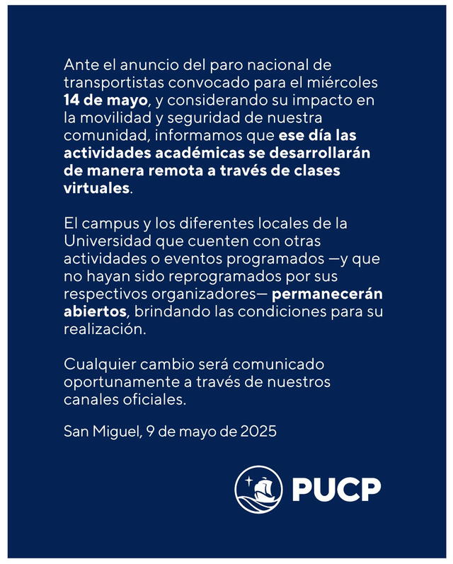Comunicado de la PUCP. Foto: X Comunicado de la PUCP. Foto: X