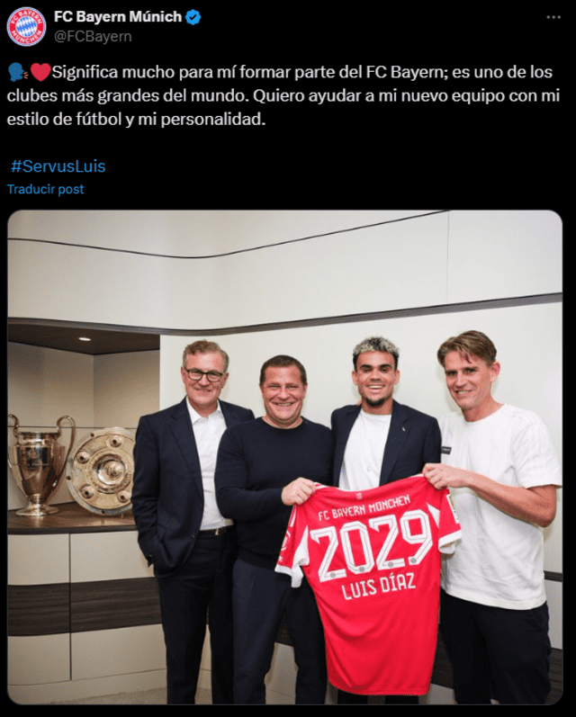  Las primeras palabras de Luis Díaz como jugador del Bayern Múnich. Foto: X    