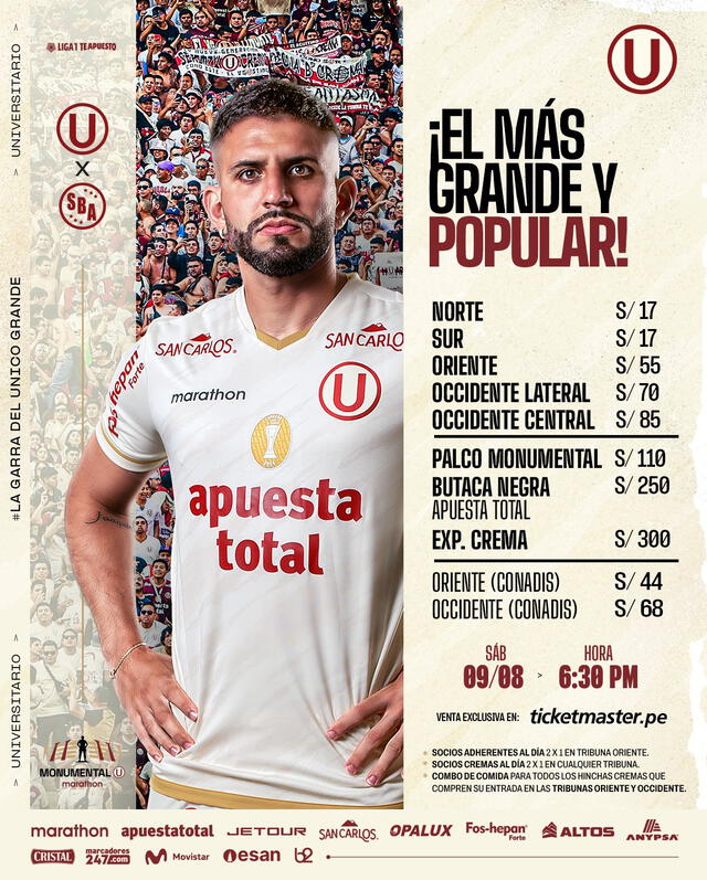 La 'U' anuncio los precios de los boletos. Foto: vía X