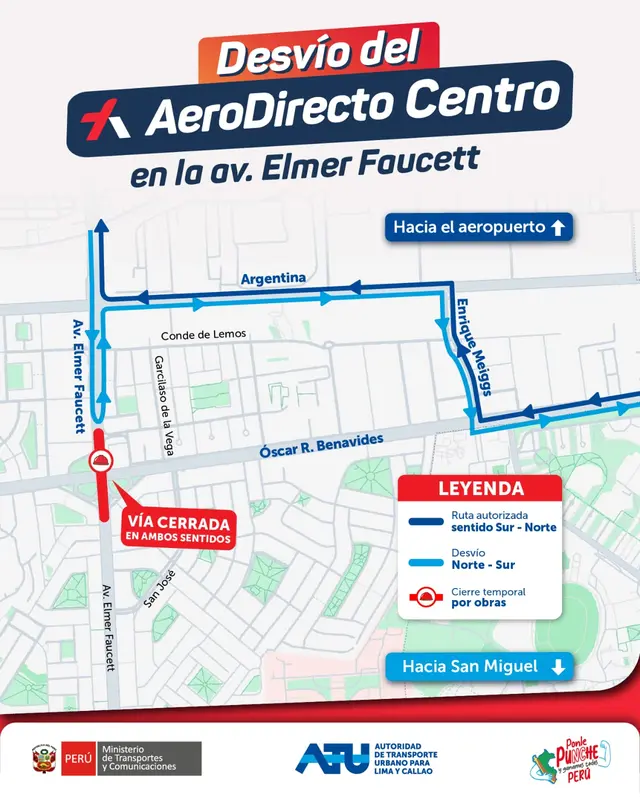  La nueva ruta del AeroDirecto Centro. Foto: ATU    