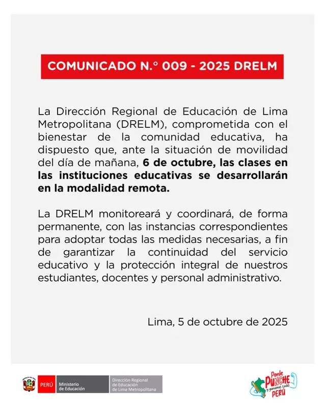 Clases serán virtuales por paro de transporte.   