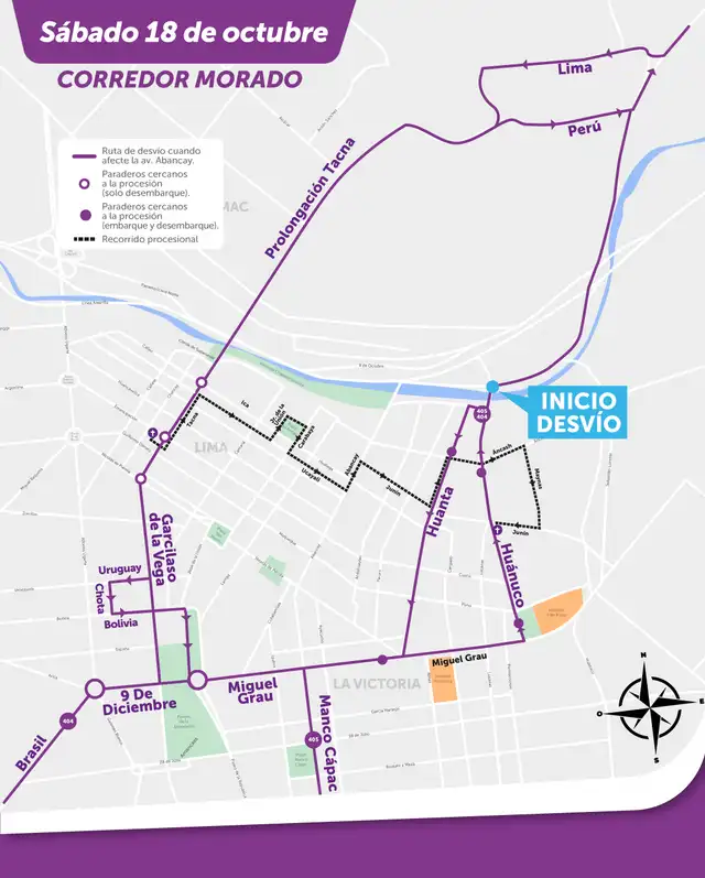 Desvío del Corredor Morado para este 18 de octubre. Foto: ATU Desvío del Corredor Morado para este 18 de octubre. Foto: ATU