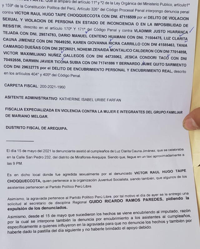 Arequipa: denuncian a congresista de Perú Libre, Jaime Quito, por presunto encubrimiento de violación sexual