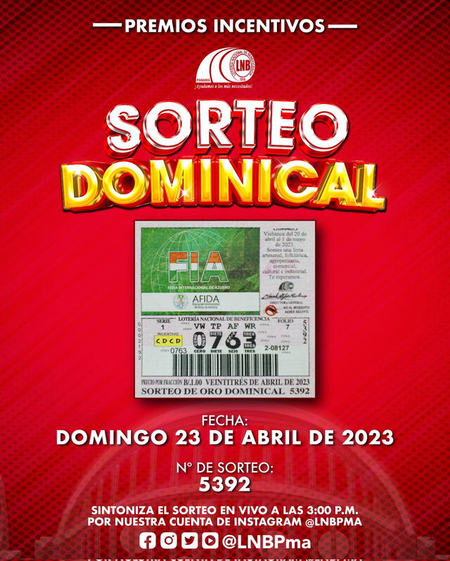  Lotería Nacional de Panamá de HOY, 23 de abril, Sorteo Dominical. Foto: LNBPma/ Twitter   